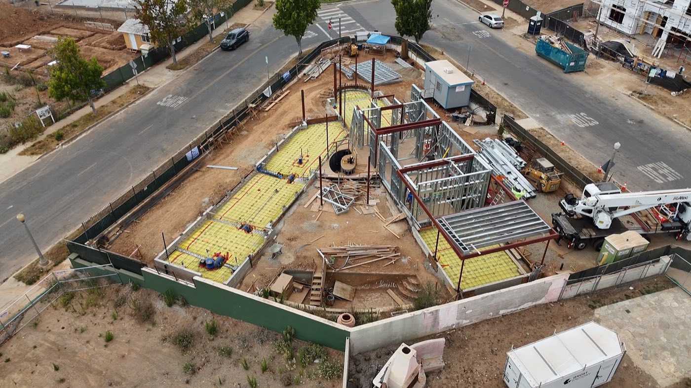 Aerial of a Palisades rebuild in structural and light-gauge steel